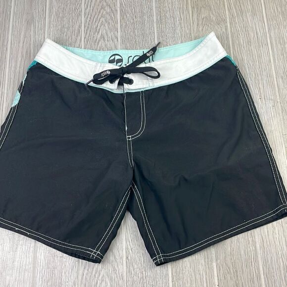 Split Women's Drawstring Boardshorts Black & Green Size 5 - Picture 1 of 7